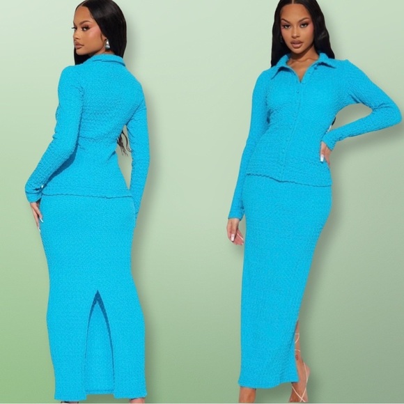 Fashion Nova Dresses & Skirts - NWT 🥵 Fashion Nova Turquoise Textured Skirt Set in size S